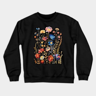 Violet fantasy flowers and golden leaves Crewneck Sweatshirt